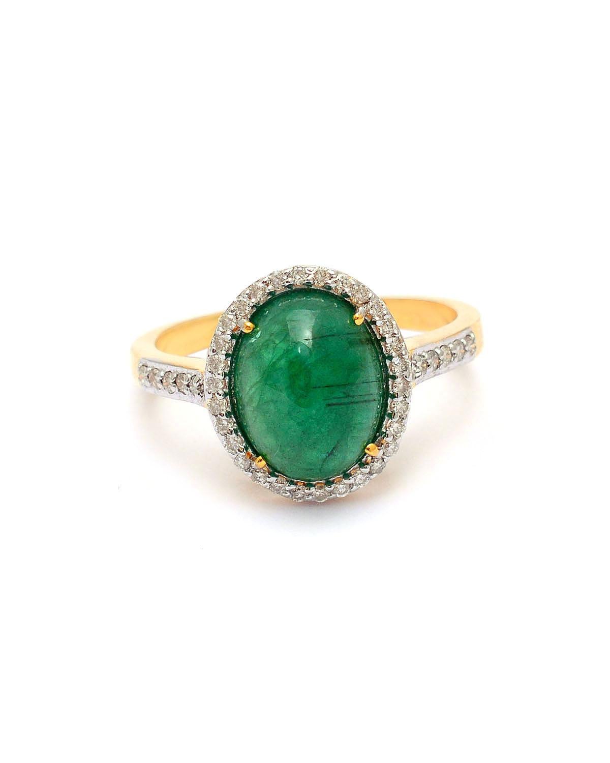 Natural Emerald Gold Ring in 14k In New Condition For Sale In jaipur, IN