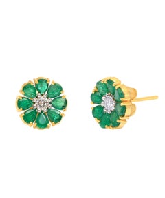 Emerald 2.02ct & Diamond 0.24ct Stud Earrings in 18K Yellow Gold