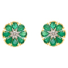 Natural Emerald Gold Stud Earring in 18K