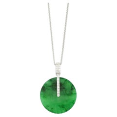 Natural Emerald Green Jadeite and Diamond Pendant in 18K Gold with Necklace