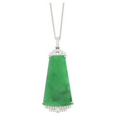 Natural Bright Green Jadeite and Diamond Pendant in 18K Gold with Necklace