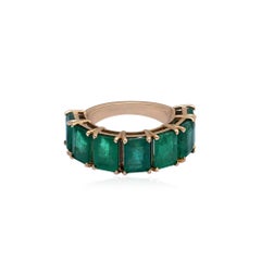 Natural Emerald Half Band 14k Yellow Gold Designer Fine Ring Jewelry