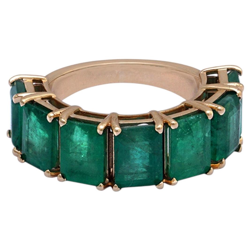 Natural Emerald Half Band 14k Yellow Gold Designer Fine Ring Jewelry