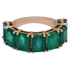 Natural Emerald Half Band 14k Yellow Gold Designer Fine Ring Jewelry