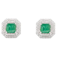 Orecchini a perno con diamante a forma di smeraldo naturale per donna in oro bianco massiccio 14k