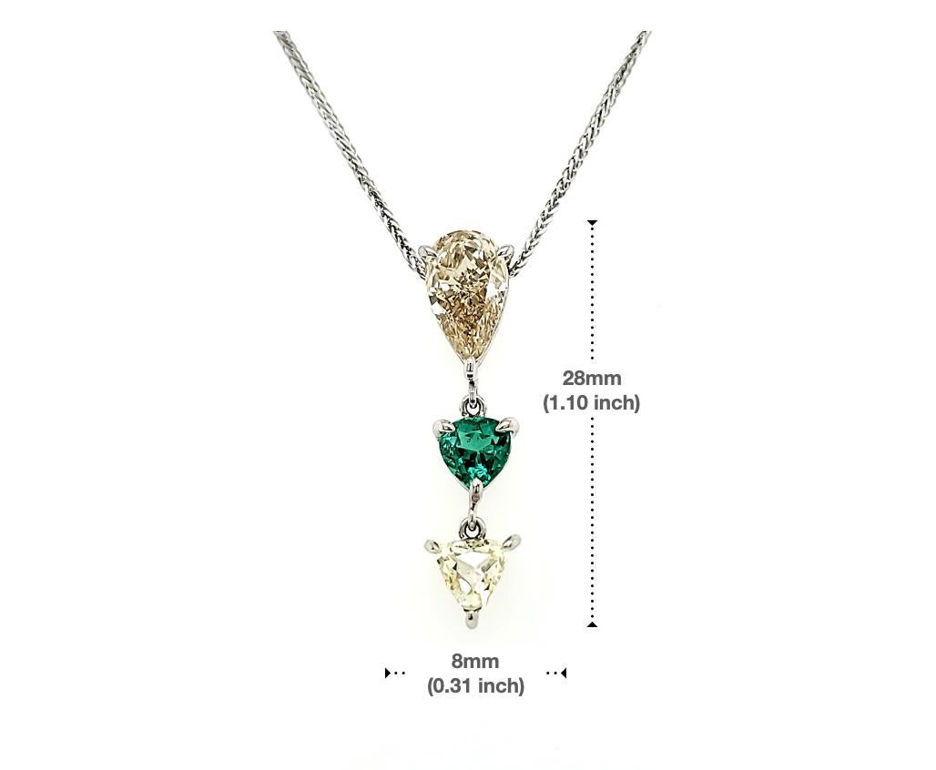 Natural Emerald Heart and Diamond Drop Necklace with 18k White Gold Chain For Sale 2