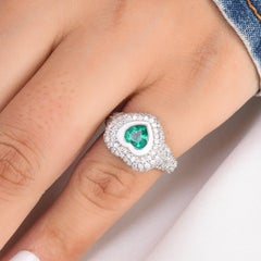 Natural 0.50cts Emerald Heart & 0.65cts Diamond Ring in 14K Gold