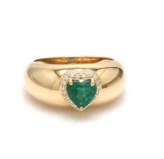 Emerald Heart Cut Ring, 18K Gold with Diamonds, 0.78ct Gemstone
