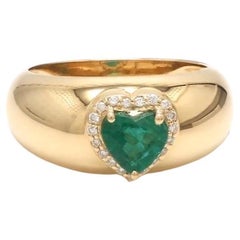 Anello a cuore con smeraldo naturale e diamante a cupola in oro 18 carati