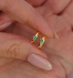 Natural Emerald Huggie Earrings in 14K Yellow Gold With Multi Placement