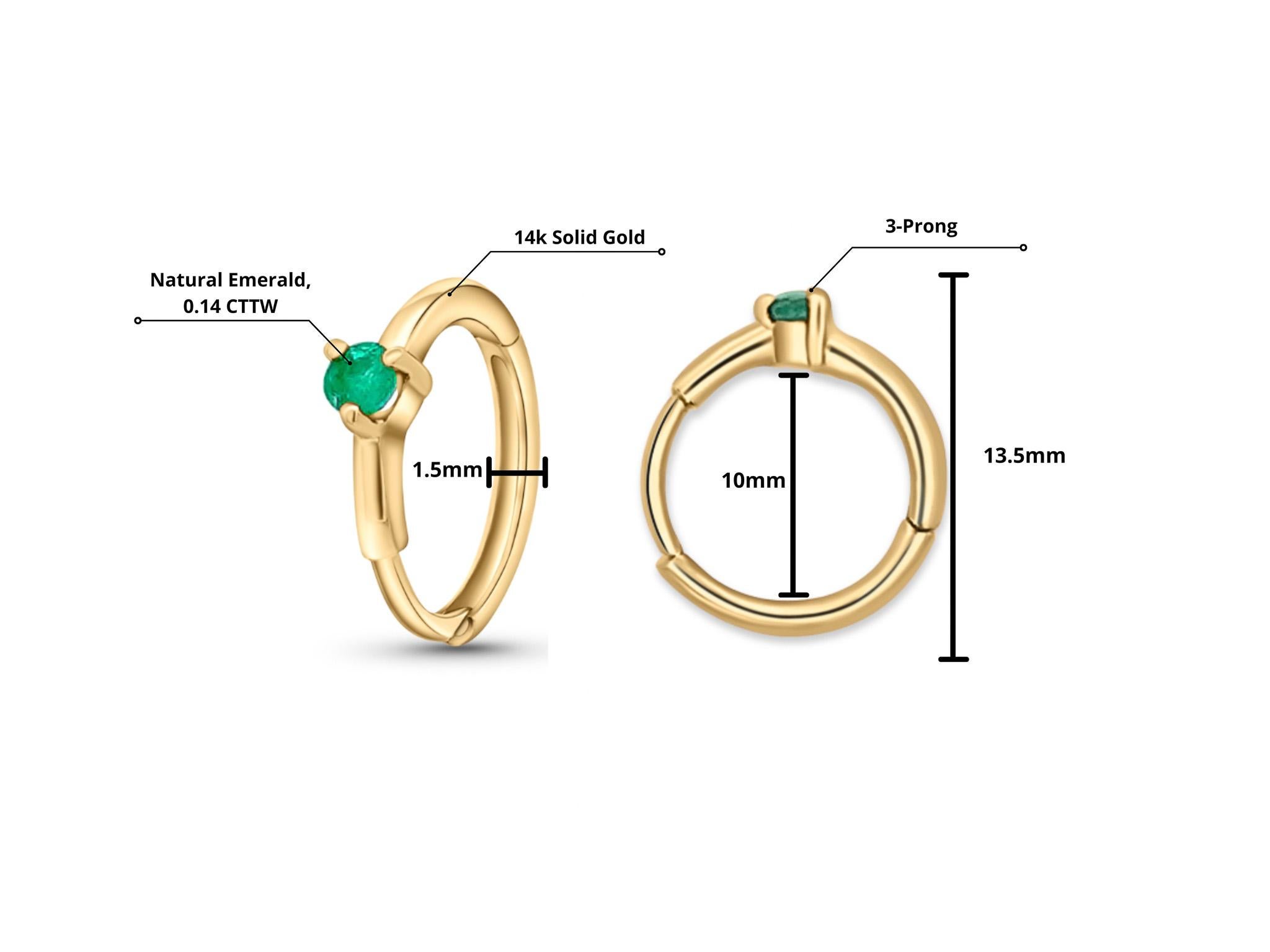 Natural Emerald Huggie Earrings in 14K Yellow Gold With Multi Placement For Sale 2