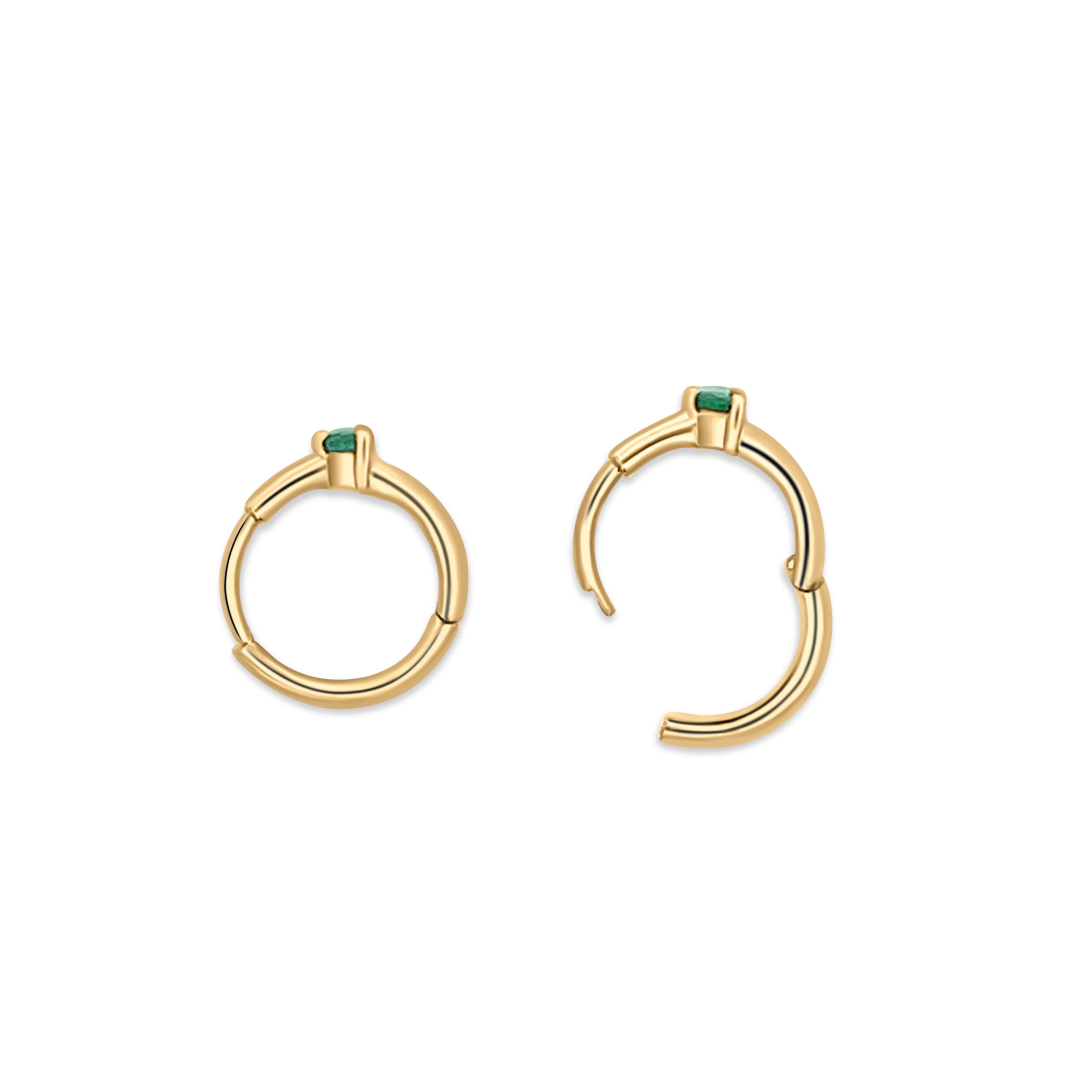 Natural Emerald Huggie Earrings in 14K Yellow Gold With Multi Placement For Sale 3