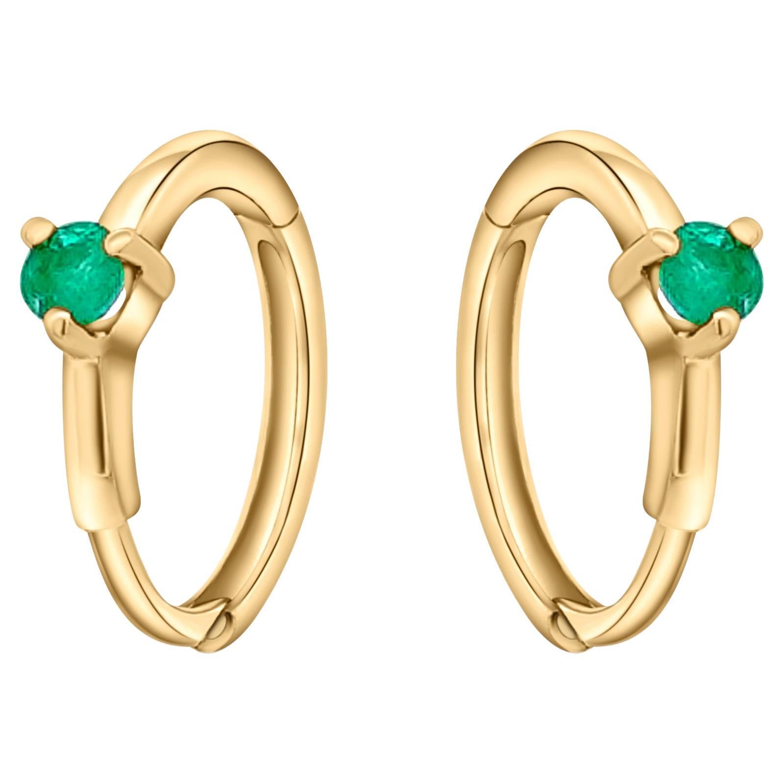 Natural Emerald Huggie Earrings in 14K Yellow Gold With Multi Placement