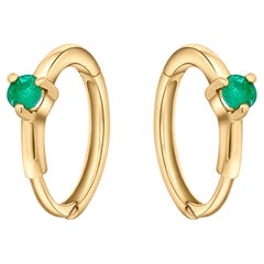 Used Natural Emerald Huggie Earrings in 14K Yellow Gold With Multi Placement