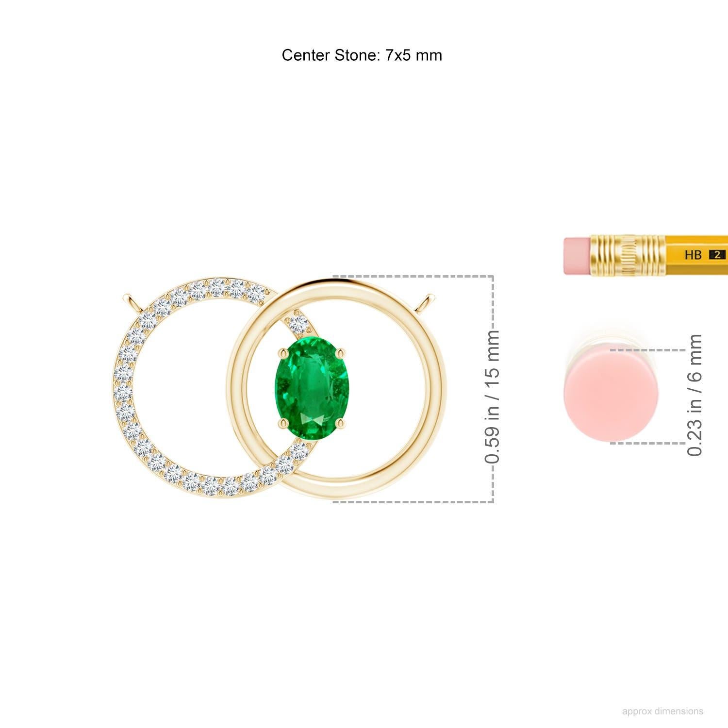 Natural Emerald Interlocking Circle Necklace with Diamond in 14K Yellow Gold In New Condition For Sale In Los Angeles, CA