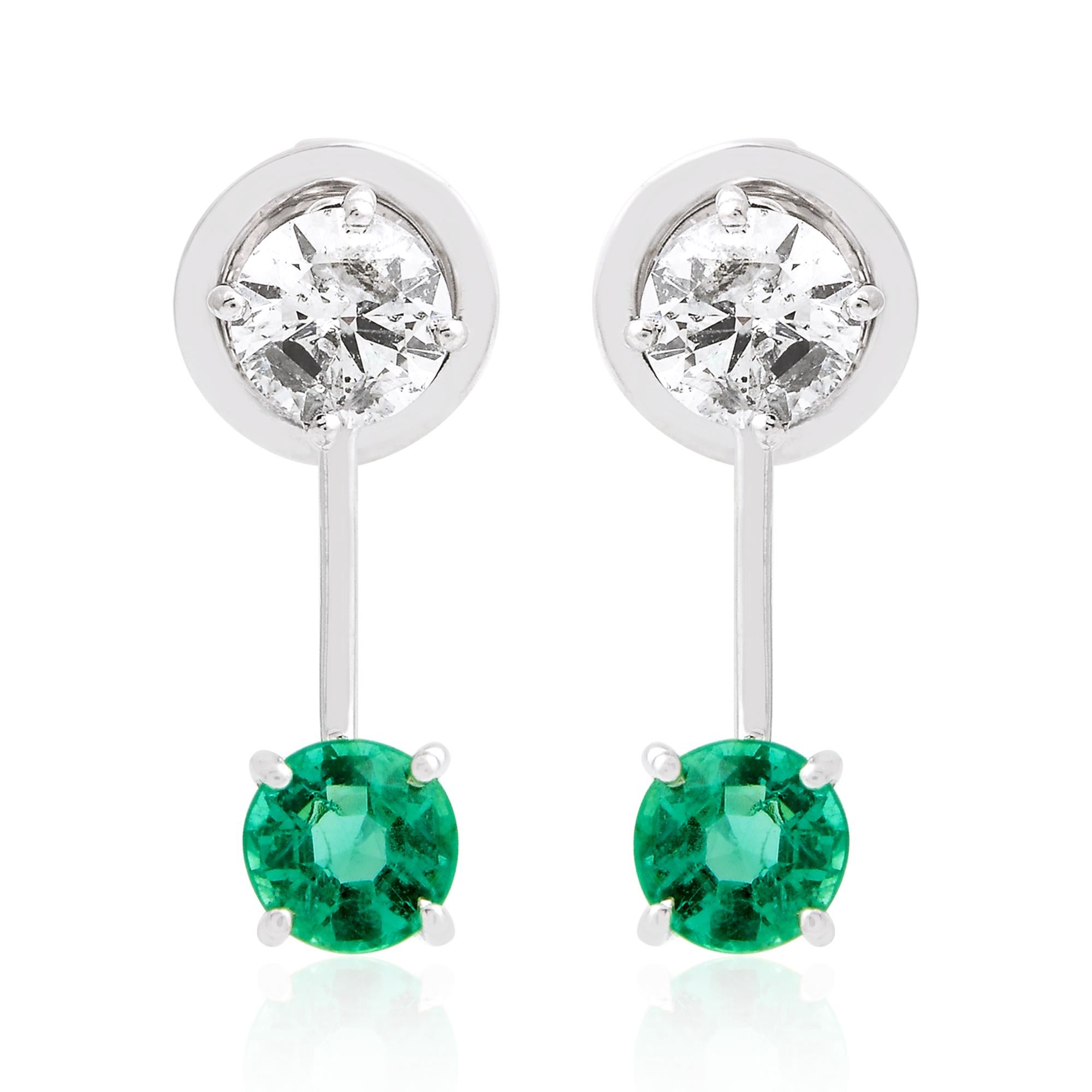Cast from 18-karat gold, these exquisite earrings are handset with 0.70 carats zambian emerald & 0.5 carats of sparkling diamonds.

FOLLOW SPECTRUM JEWELS storefront to view the latest collection & exclusive pieces. Spectrum Jewels is proudly rated