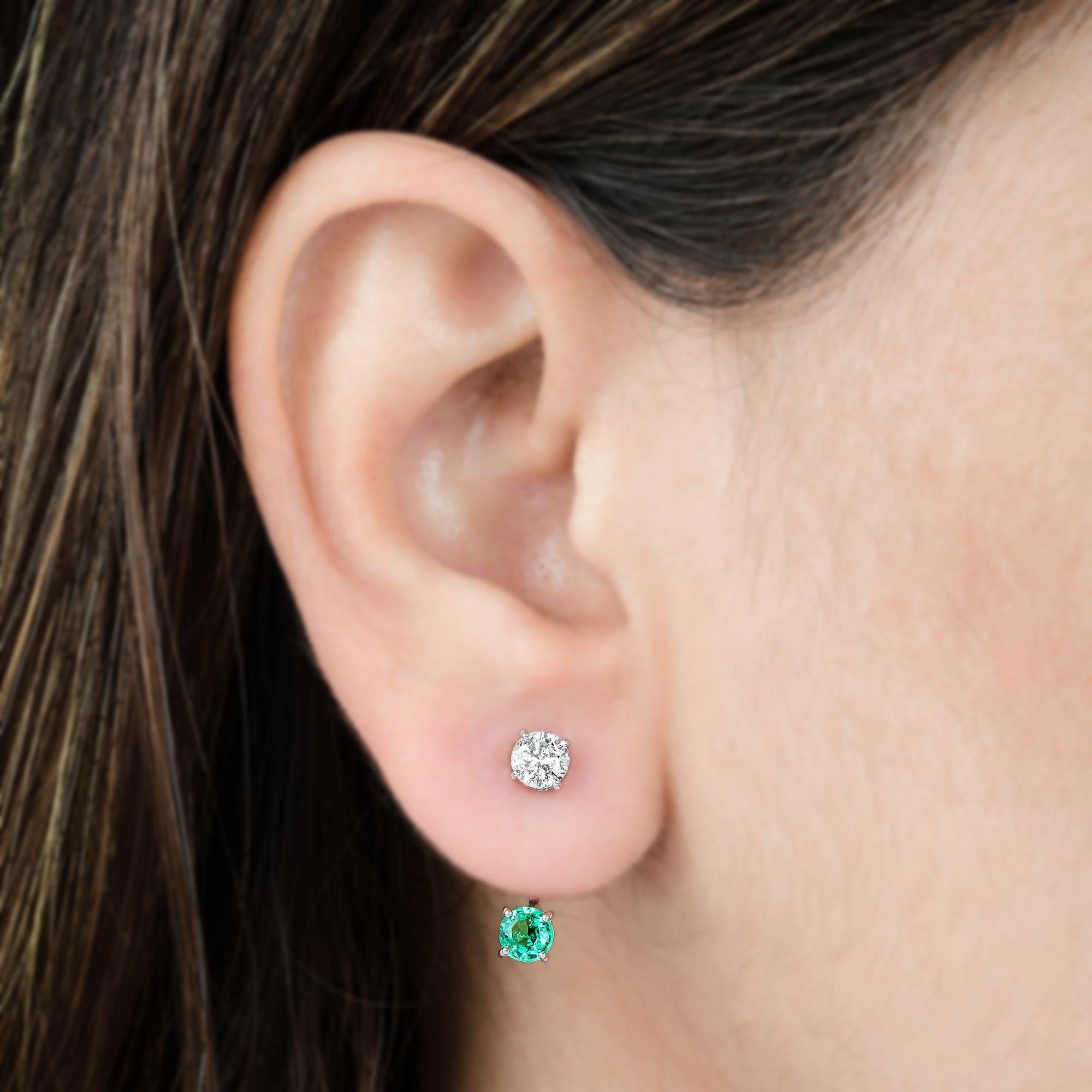 Natural Emerald Jacket Earrings SI Clarity HI Color Diamond 18 Karat White Gold In New Condition For Sale In Diera, Dubai