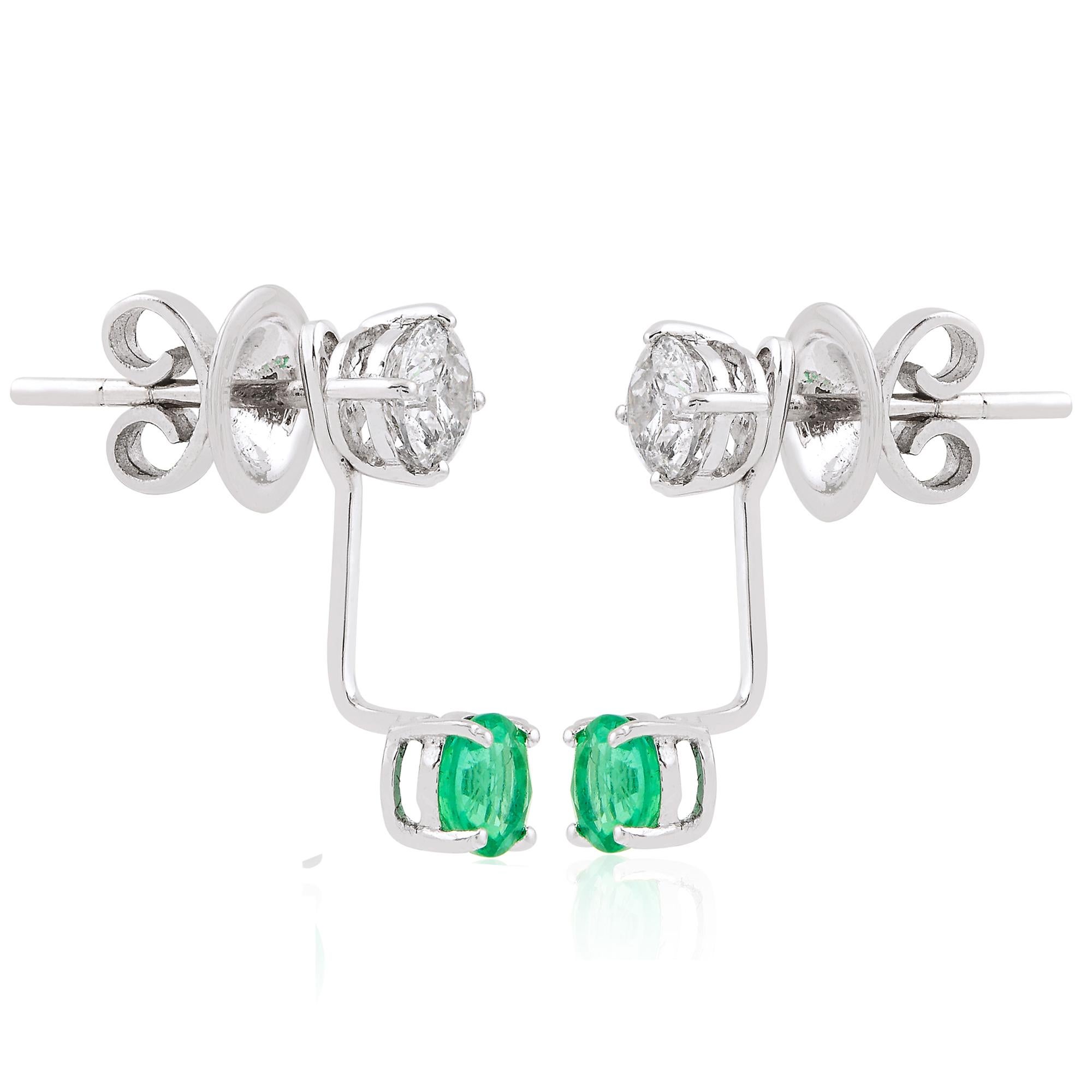 Women's Natural Emerald Jacket Earrings SI Clarity HI Color Diamond 18 Karat White Gold For Sale
