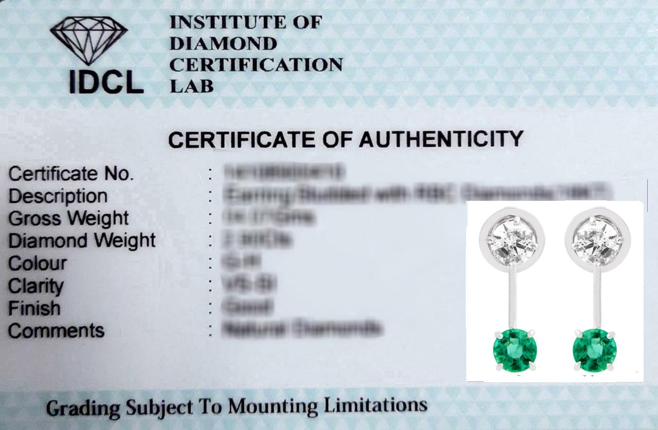 Natural Emerald Jacket Earrings SI Clarity HI Color Diamond 18 Karat White Gold For Sale 1