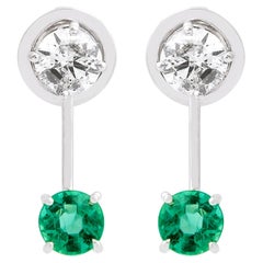 Boucles d'oreilles Emeraude Naturelle Jacket SI Clarity HI Color Diamond Or blanc 18 carats