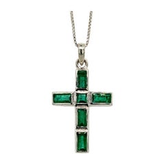 Natural Emerald Jesus Cross Pendant 925 Sterling Silver, Unisex Gifts