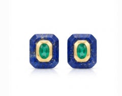 Ohrstecker mit Smaragd- und Lapislazuli-Edelsteinen in 14-karätigem Gold, neues Design