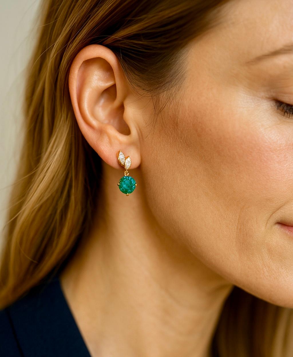 Pendientes Colgantes de Esmeralda Natural y Diamante Marquesa - 2,11 ct tw. Oro 18kt Contemporáneo en venta