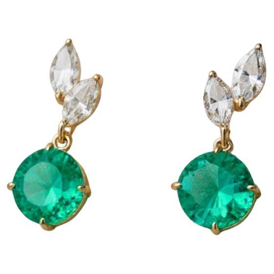 Orecchini con smeraldo naturale e diamante marquise - 2,11 ct tw. Oro 18kt