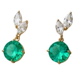 Natural Emerald & Marquise Diamond Dangle Earrings – 2.11 ct tw. 18kt Gold
