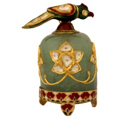 Natural Emerald Mughal Snuff Bottle with 22k Gold and Diamond Polki