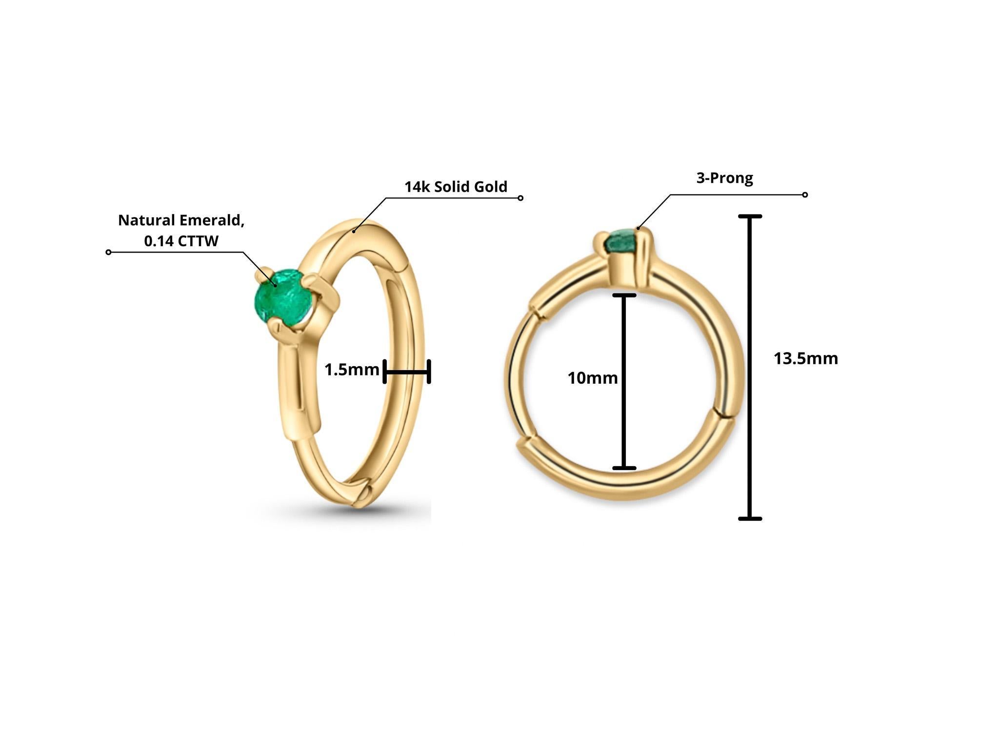 Natürlicher Smaragd Multi Placement Huggie-Ohrringe aus 14K massivem Weißgold Damen im Angebot