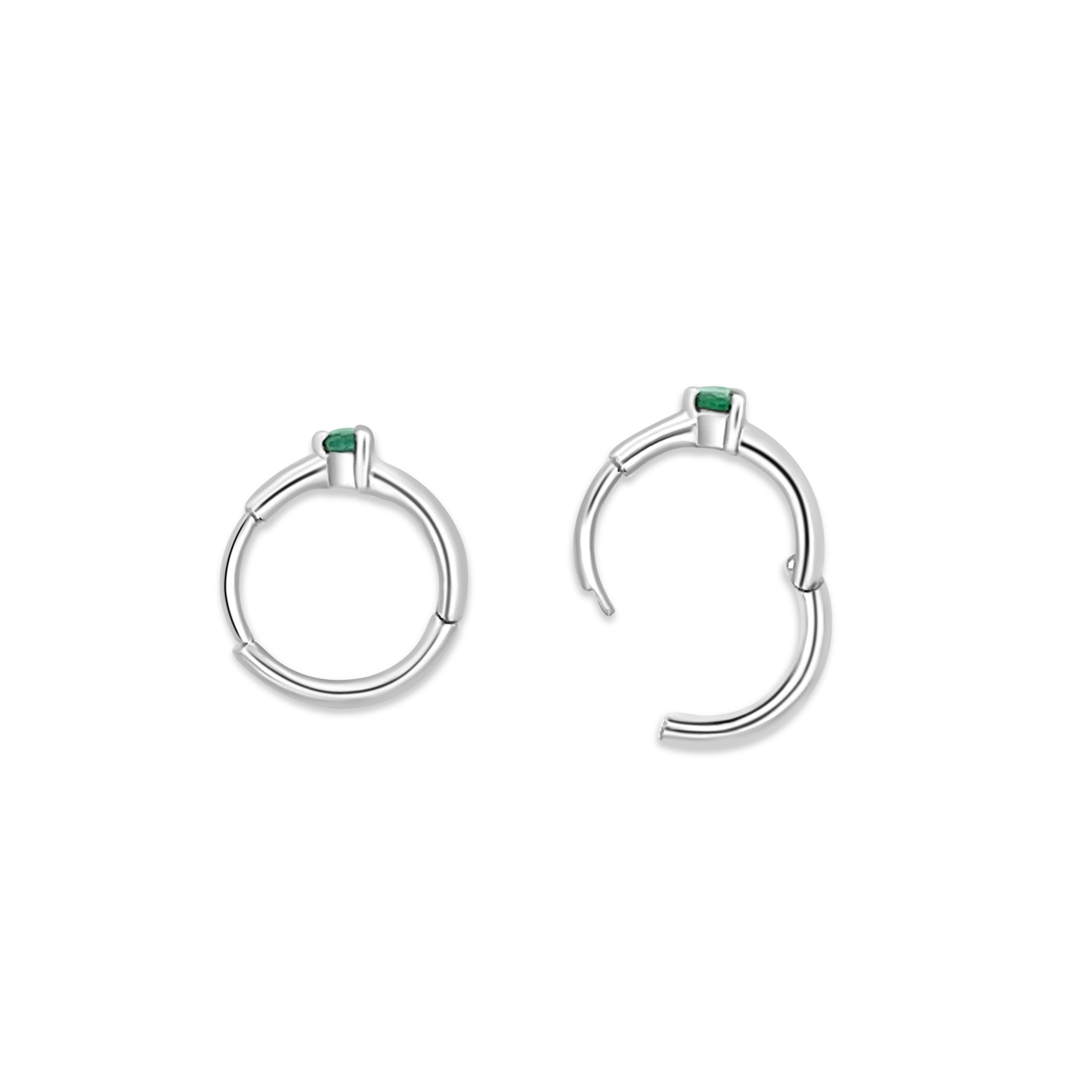 Natural Emerald Multi Placement Huggie Earrings In 14K Solid White Gold For Sale 1