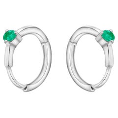 Natural Emerald Multi Placement Huggie Earrings In 14K Solid White Gold