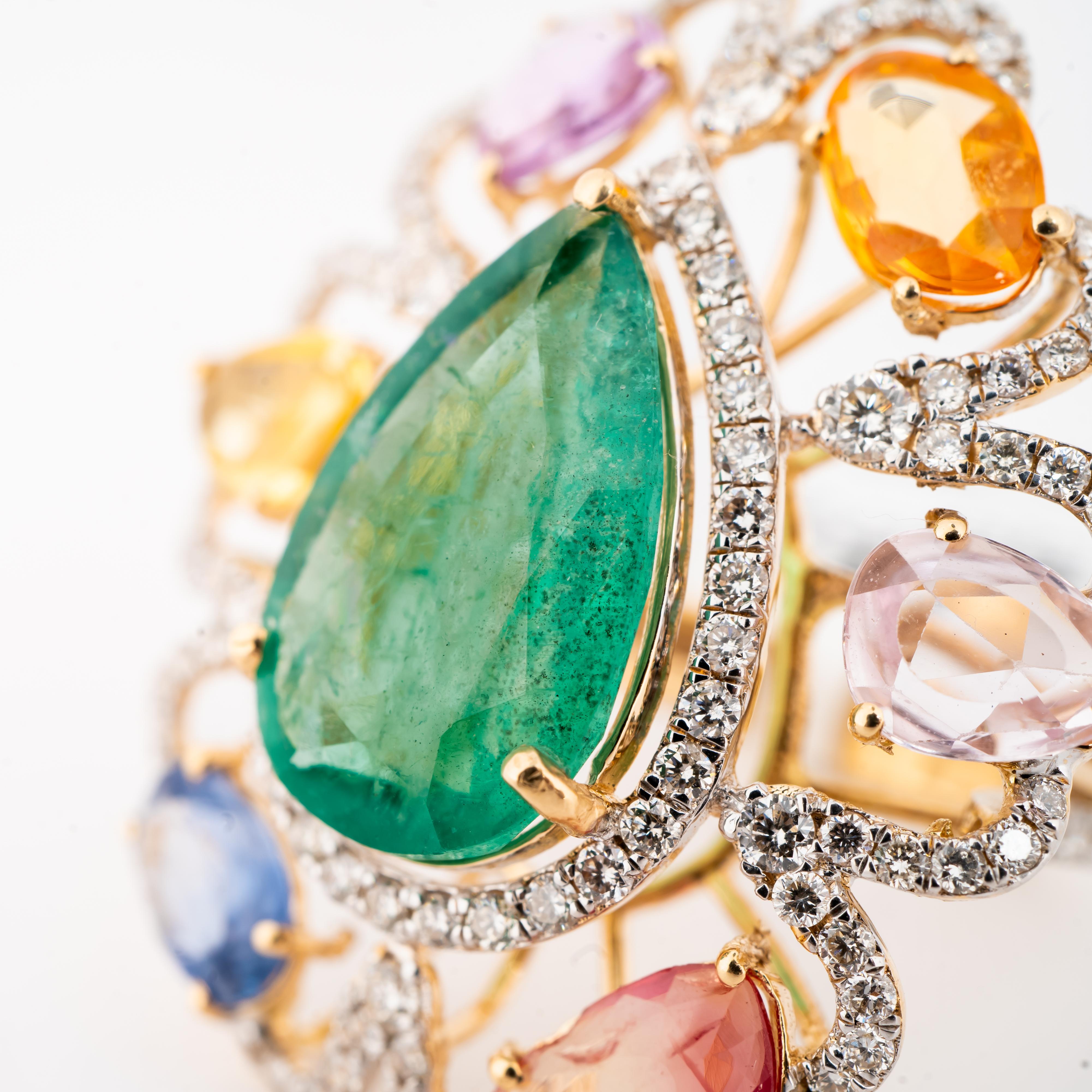 GW=8.700gm
NW=6.508gm
Diamond= 1.46cts
Emerald pears = 5.27cts
Multi sapphire = 4.23cts