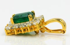 Natural Emerald Natural Diamond 1.65 Carat Halo 14K Yellow Gold Pendant