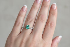 Natural Emerald & Natural Diamond Engagement Ring 18K White Gold