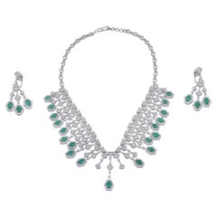 Natural Emerald Necklace with 10.75 Carats Diamond & 11.06 Emerald with 14k Gold