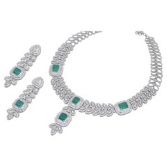 Natürliche Smaragd-Halskette mit 21,93 Karat Diamant und 19,65 Karat Smaragd mit 14 Karat Gold 