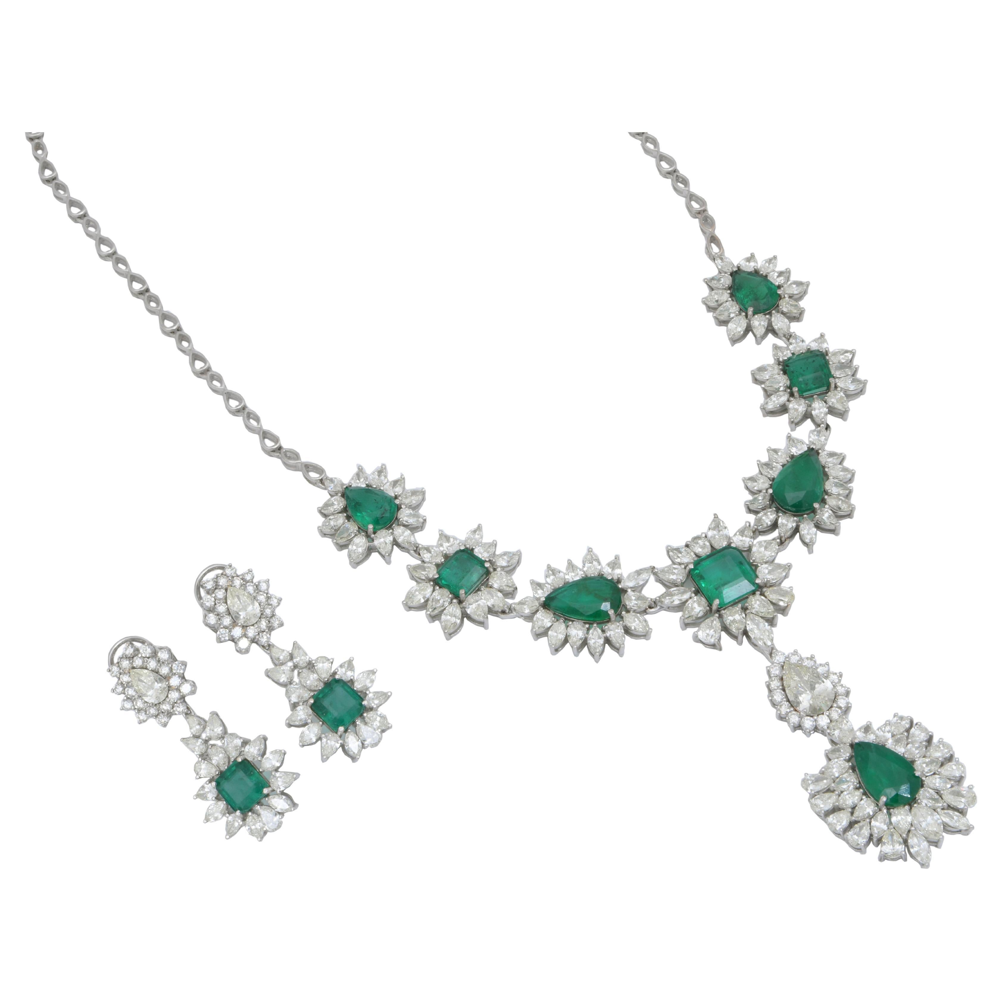 Natural Emerald Necklace with 36.29cts Diamond & 28.53cts Emerald in 14k Gold