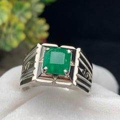 Natural Emerald Octagon Cut Ring in Handcrafted 925 Sterling Silver Statement