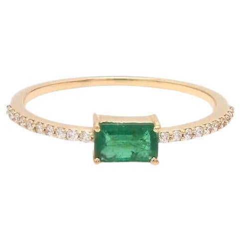 Natural emerald octagon prong set diamond ring 18k gold