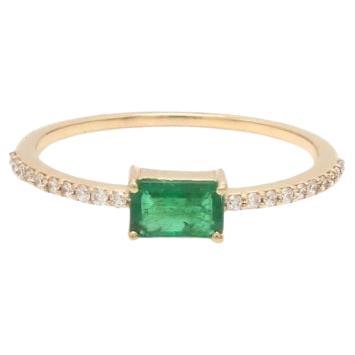 Natural emerald octagon diamond ring in 14k gold
