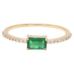 Bague octogonale en or 14 carats avec émeraude naturelle