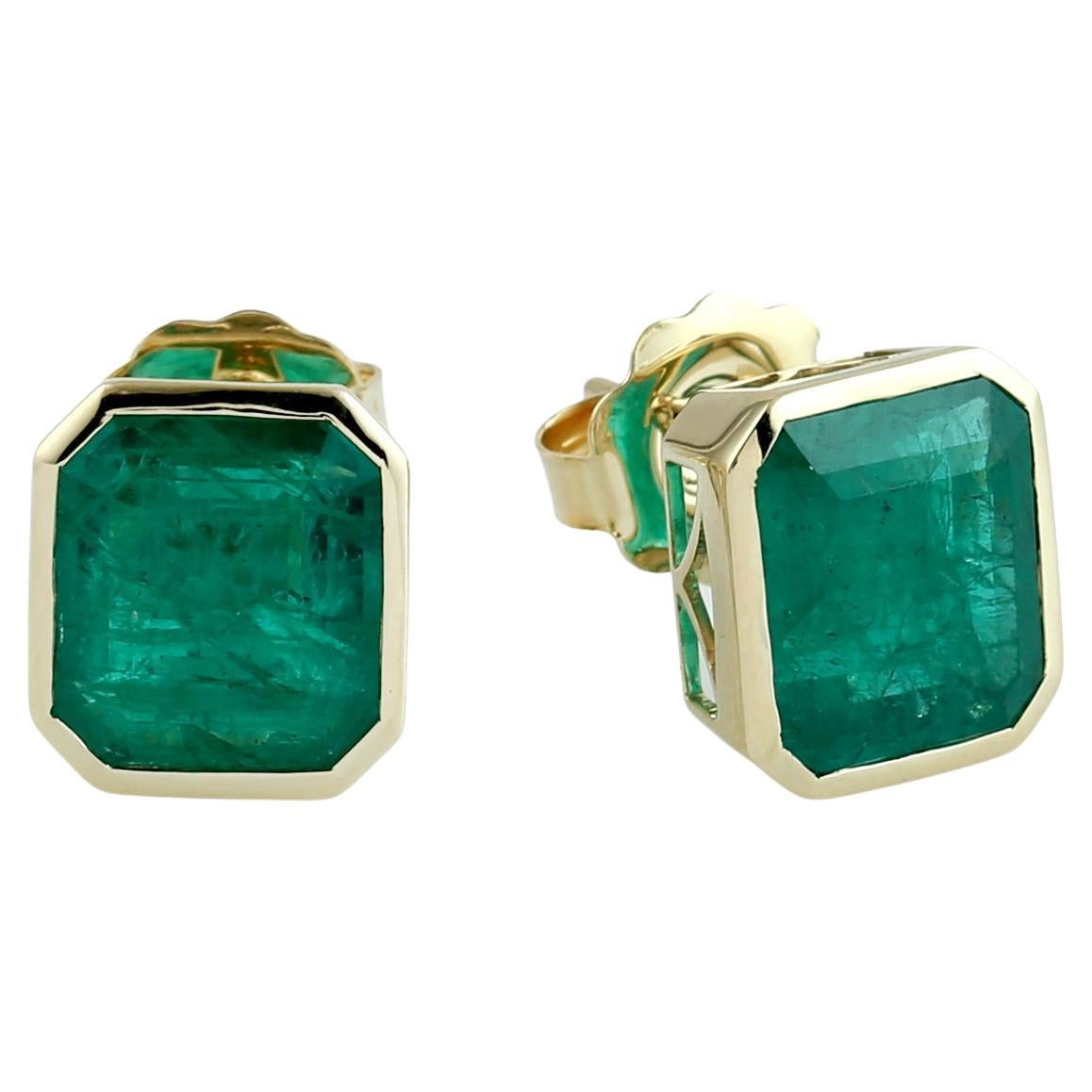Natural Emerald Octagon Studs in 14KT Gold