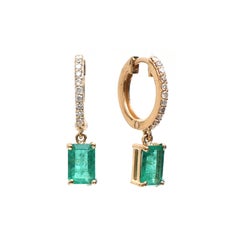 Natural Emerald Octogen Mini Huggies Earrings