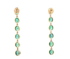 Natural 6cts Emerald Oval Bezel Set Link Earrings