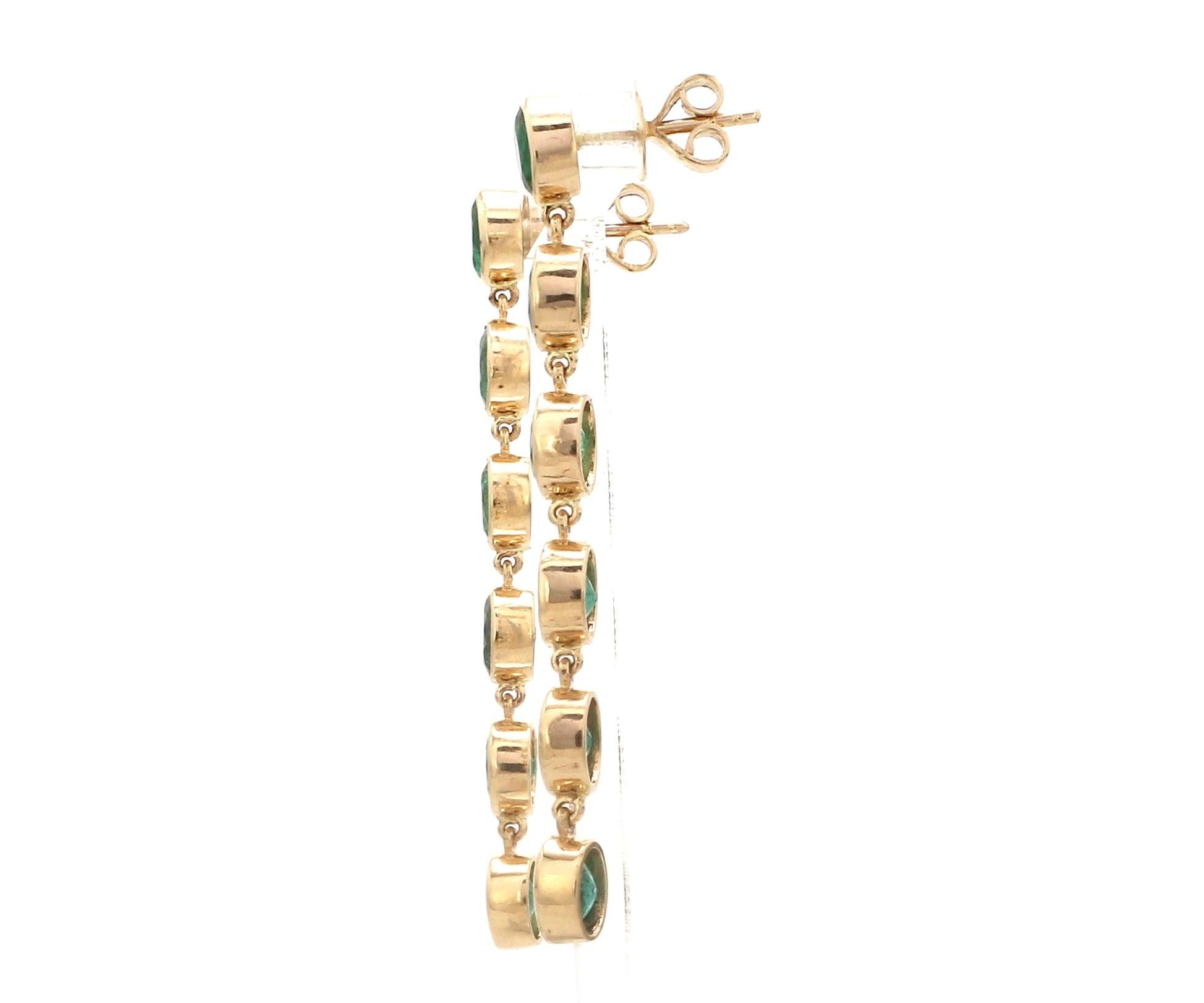 Natural Emerald Oval Bezel Set Link Earrings For Sale 2