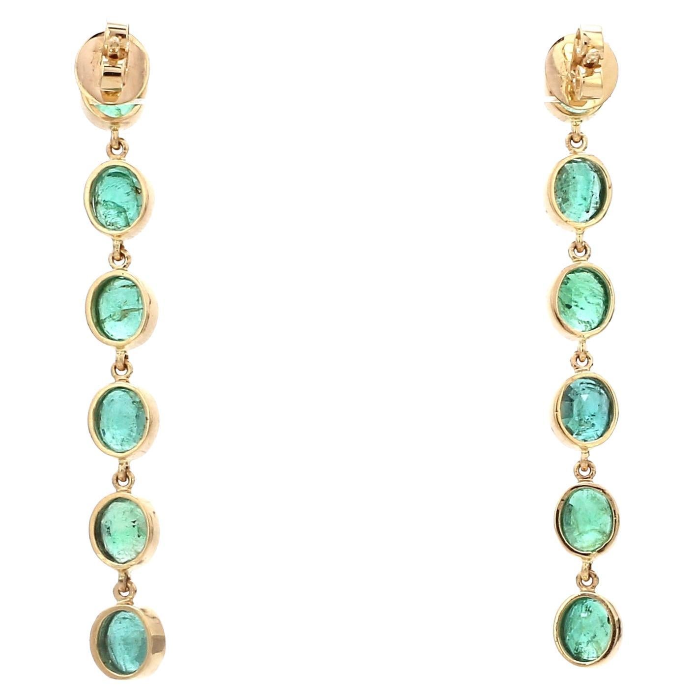 Natural Emerald Oval Bezel Set Link Earrings For Sale