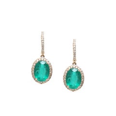 Natural 3 Carats Emerald Oval Diamond Earrings