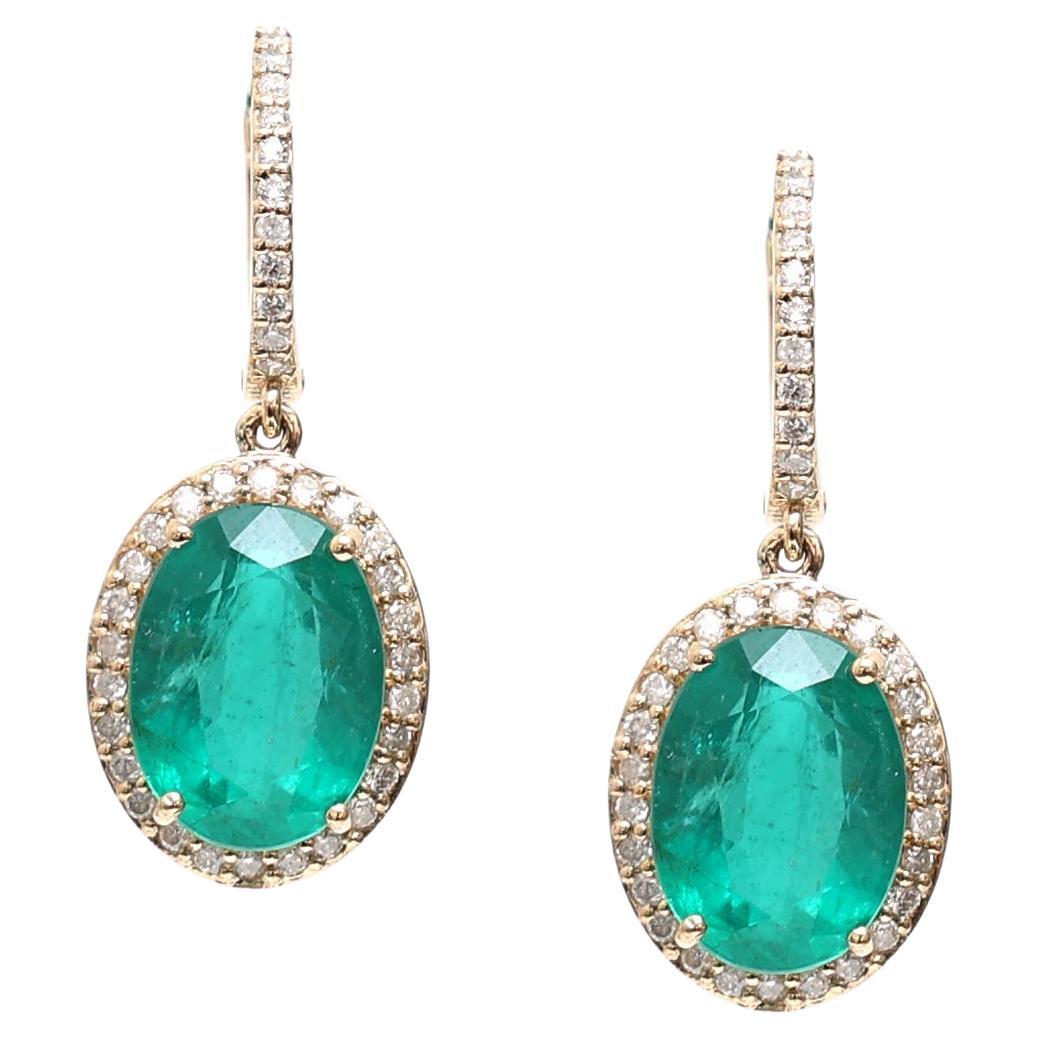 Natural Emerald Oval Diamond Earrings